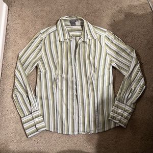 Ann Taylor cuffed work shirt size 4 with green and white stripes